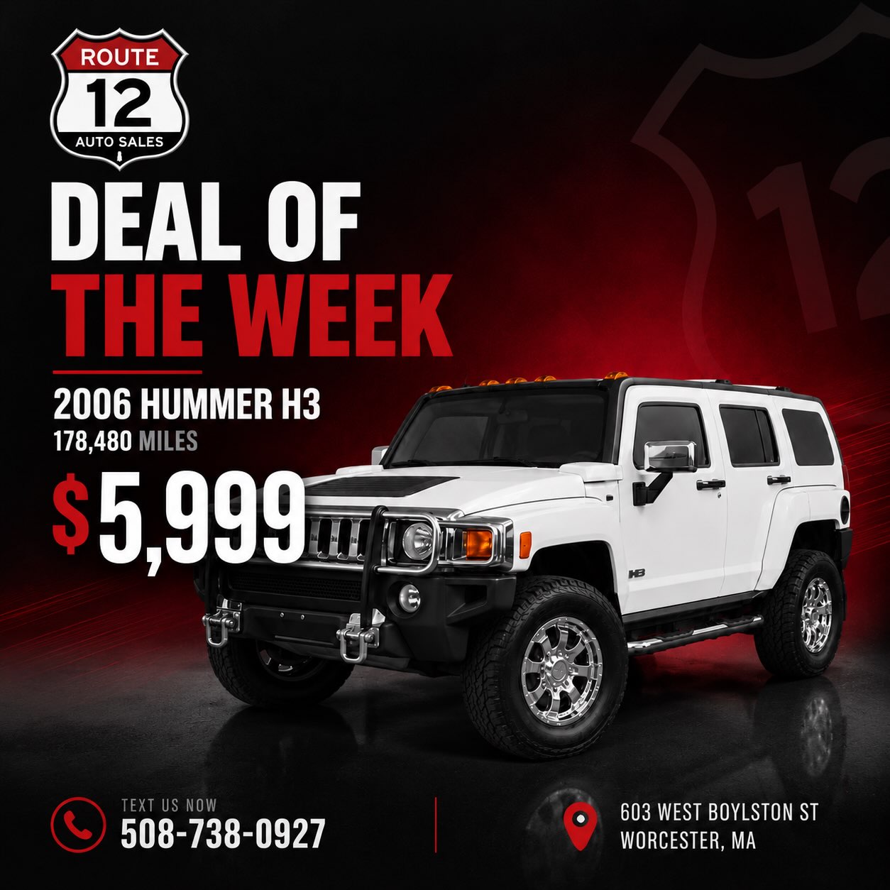 2006 Hummer H3 in white for sale at Route 12 Auto Sales in Worcester, MA