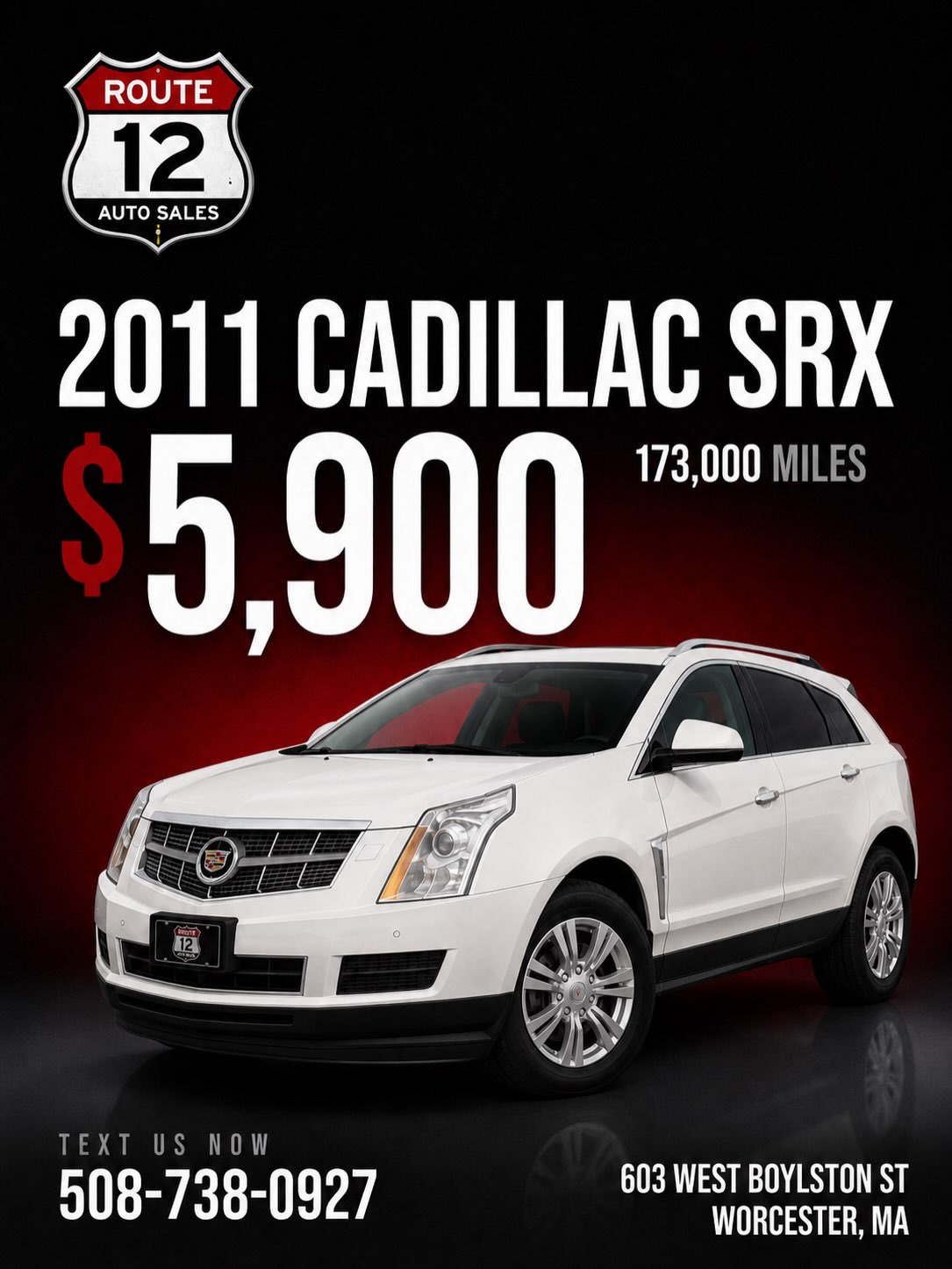 2011 Cadillac SRX in white for sale in Worcester, MA